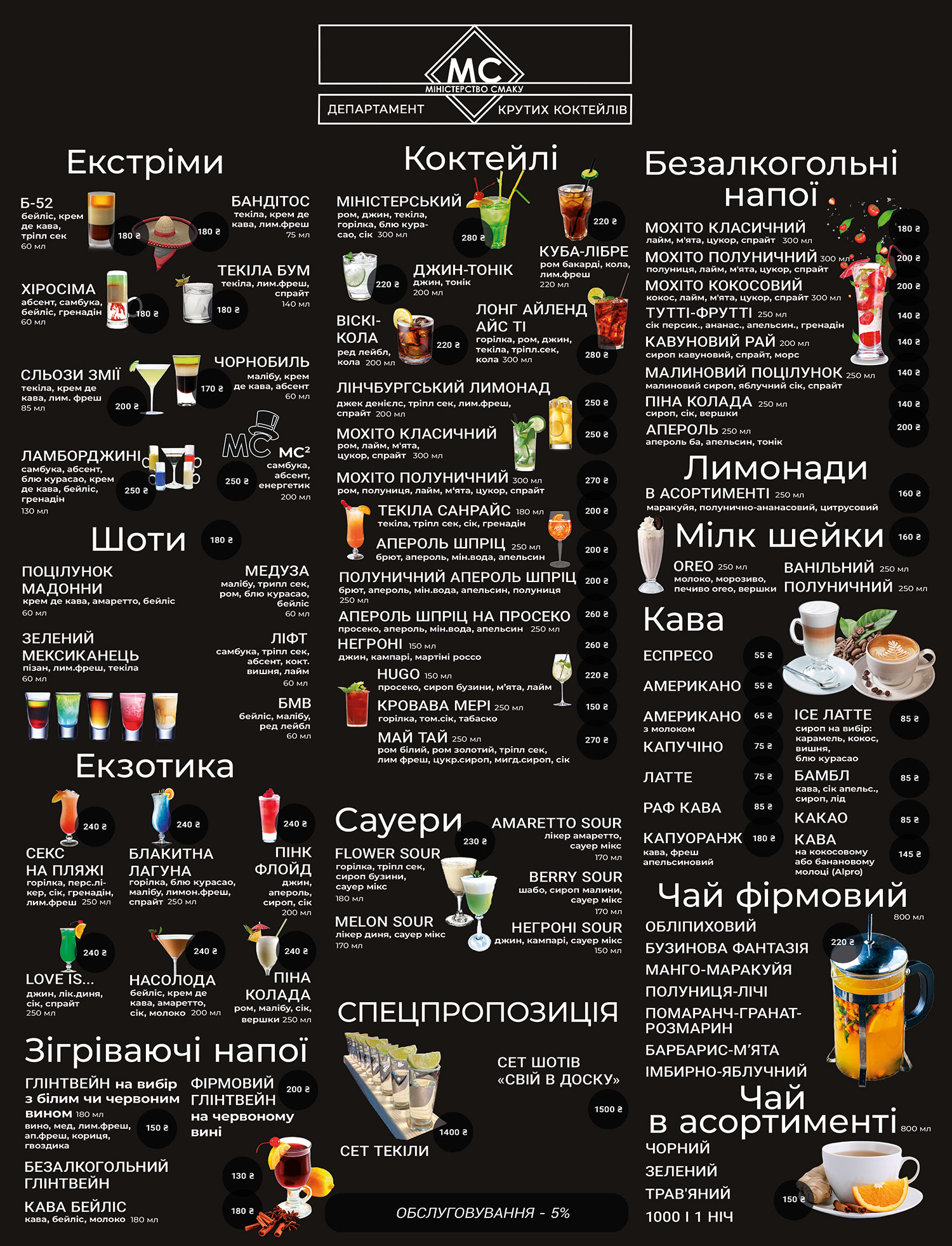 Коктейльна карта Міністерство смаку в м. Обухів